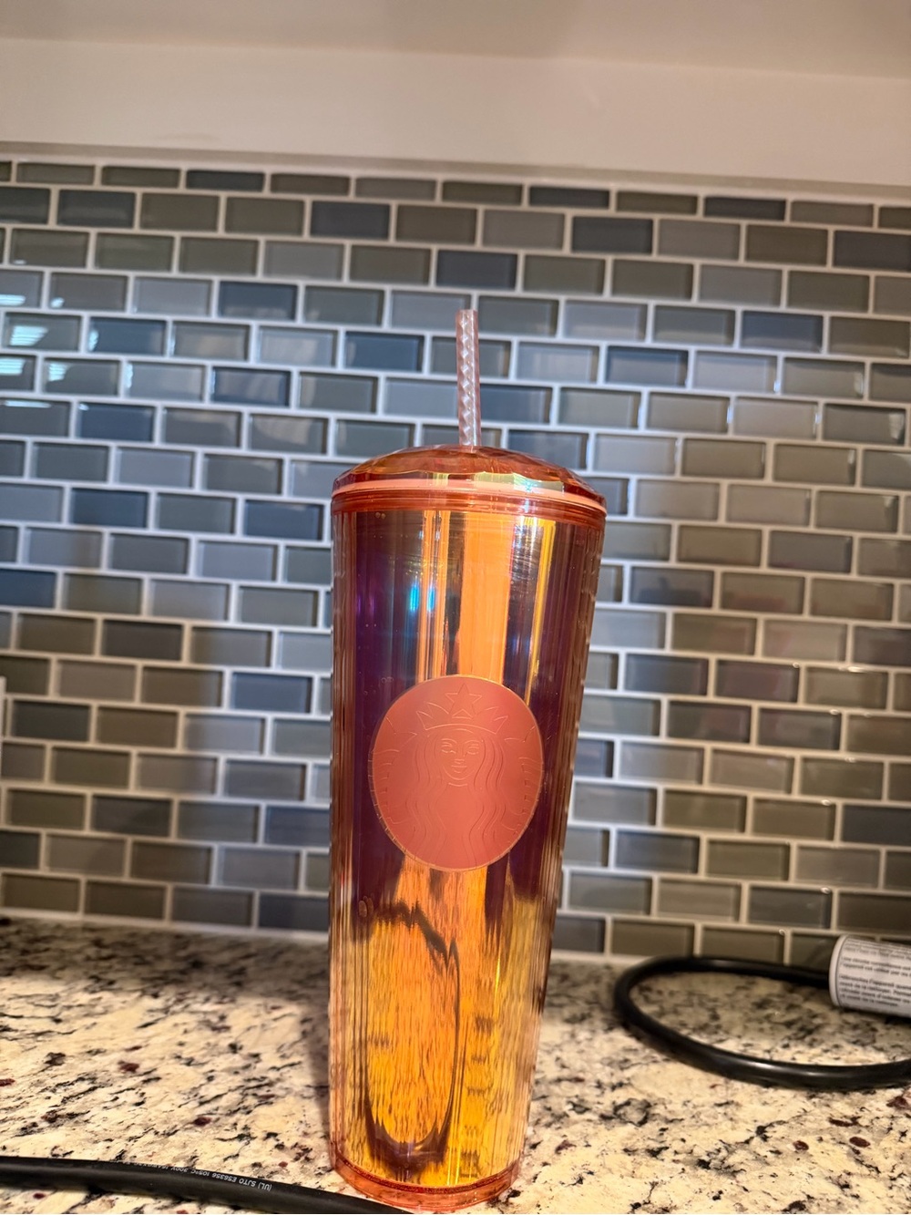 Starbucks Iridescent Copper Pink Double-Wall Tumbler with Straw, dome lid